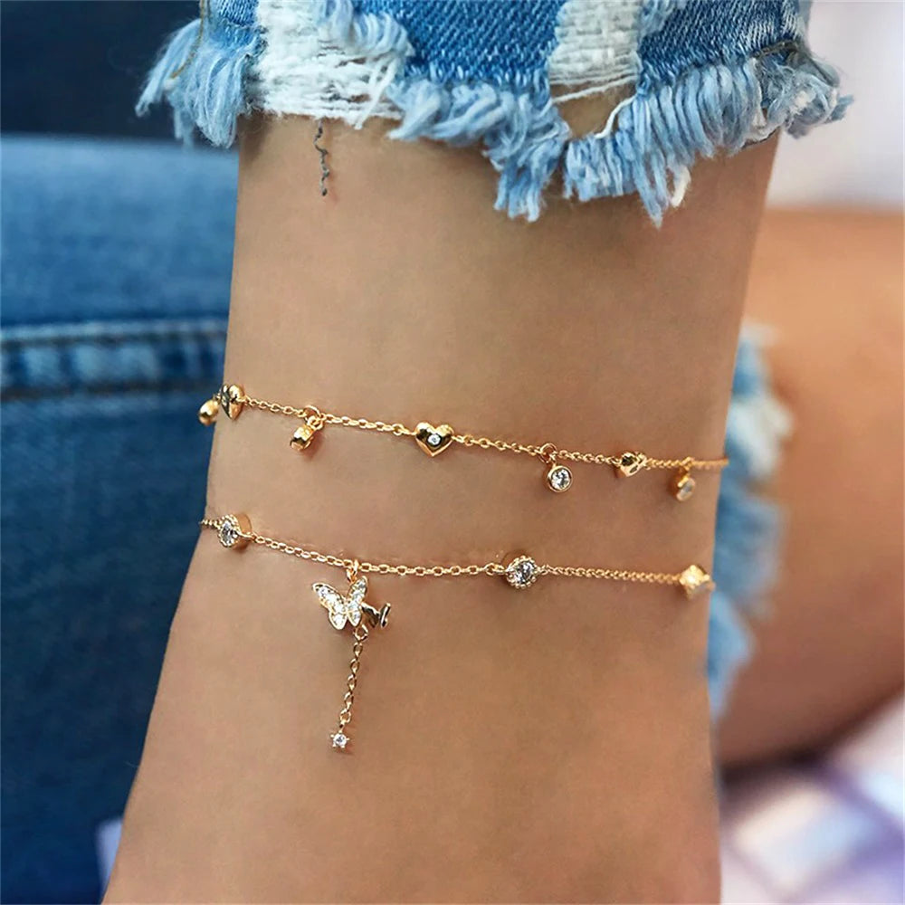 FNIO Bohemian Charm Anklet Set For Women Star Moon Ankle Bracelet On