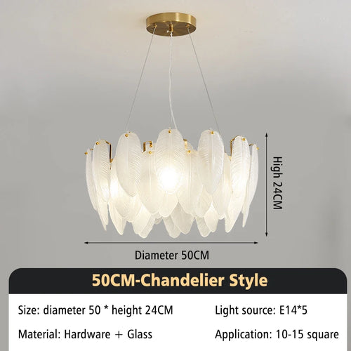 Modern Luxury Glass Feather Chandelier Lighting Lustre Suspension
