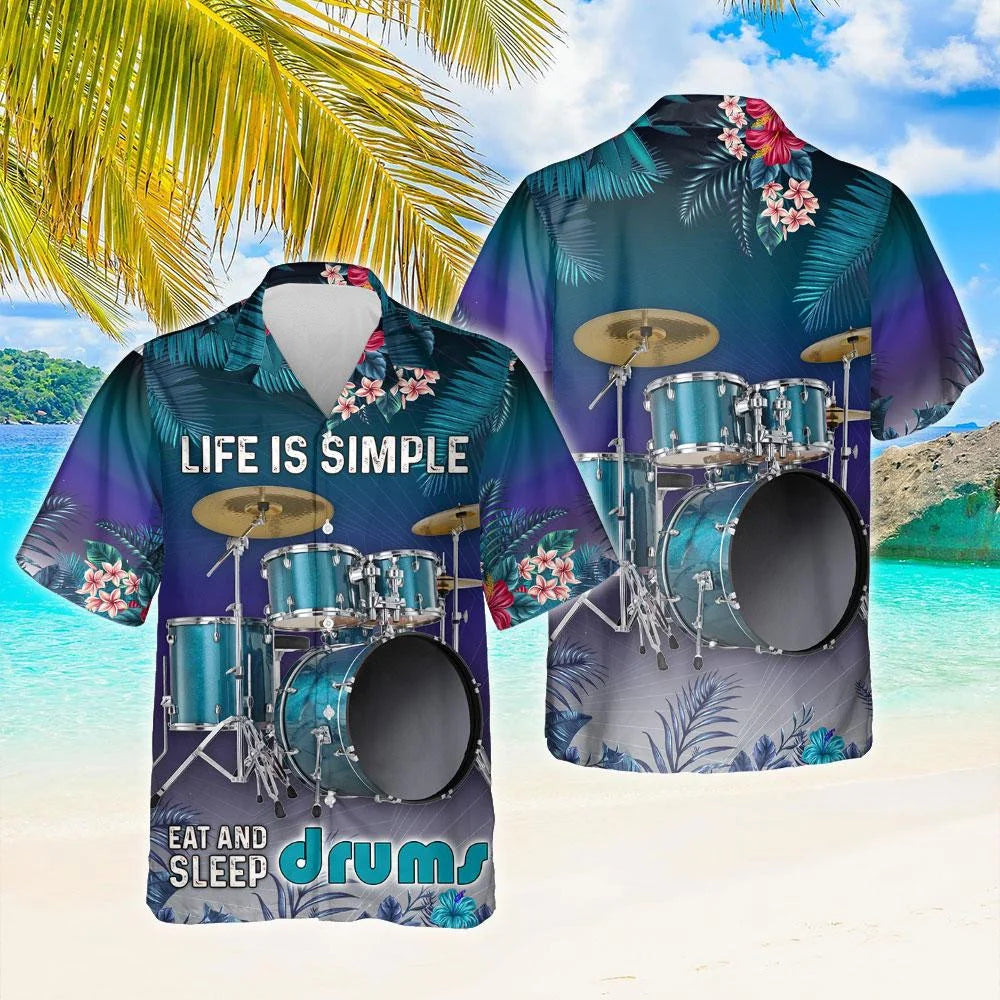 Hawaiian Drum 3D Printed Short Sleeve Cuban Top Plus Size Men's