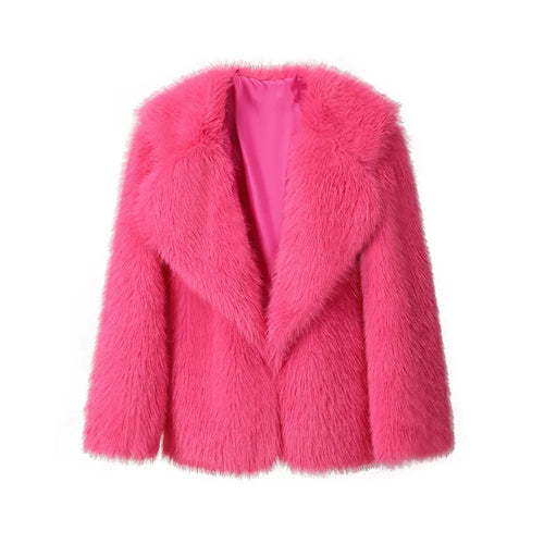 Winter Warm Fur Coat Women Elegant Turndown Collar Long Sleeve Short