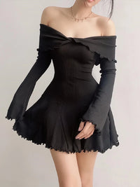 Thumbnail for Autumn Black A-LINE Dress Women Streetwear Sexy Strapless Off Shoulder