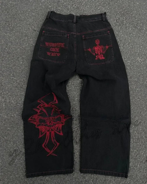 American retro jeans with embroidery decoration for men and women