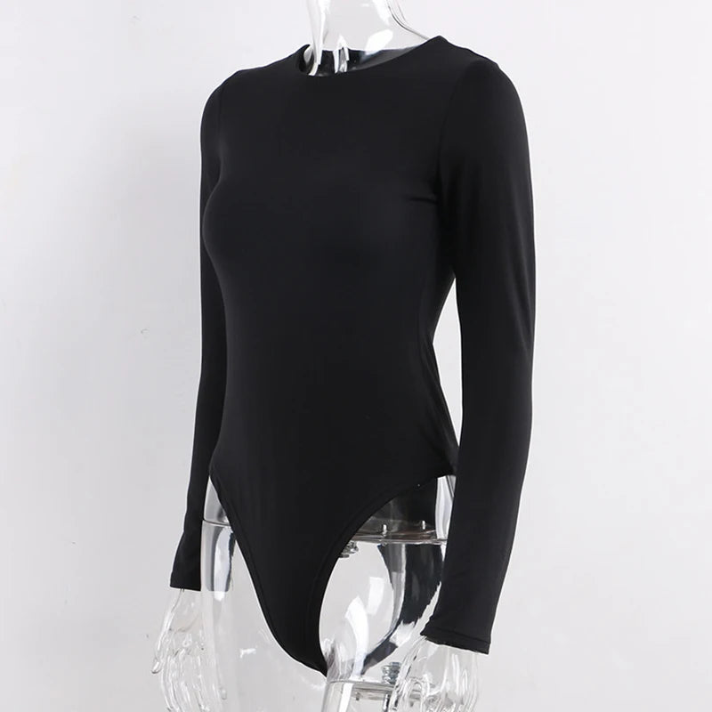 Women cotton Bodysuits Long Sleeve Black Bodysuit O Neck Spring Winter