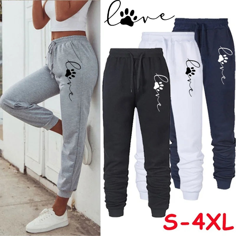 Women Cat Paw Printed Sweatpants High Quality Cotton Long Pants Jogger