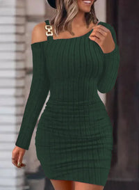 Thumbnail for Sexy Chain Off Shoulder Mini Dress Women Autumn Fashion Bodycon Long