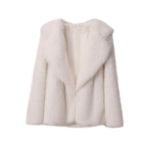 Winter Warm Fur Coat Women Elegant Turndown Collar Long Sleeve Short