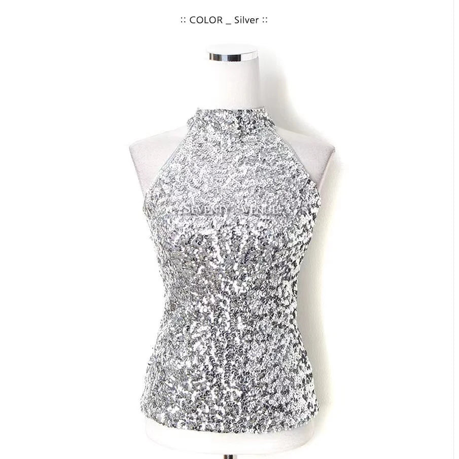 Sequins Women Fashion Shimmer Flashy Embellished High Quality Halter