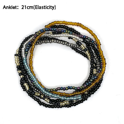 7Pcs/Set Bohemian Multicolor Beaded Chain Anklet Bracelet Set for