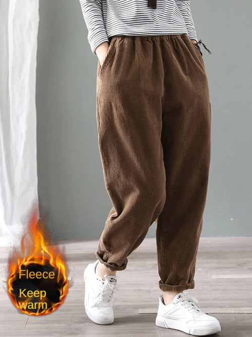 Velvet Warm Winter Pants for Women Elastic Waist Corduroy Harem Pant