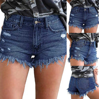 Thumbnail for Women's High Waisted Denim Shorts Summer Pocket Ripped Hem Frayed