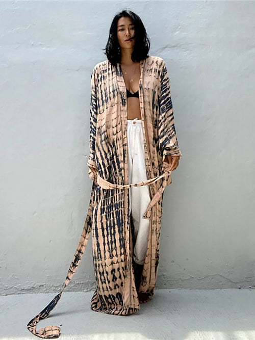 Fitshinling Tie Dye Cotton Beach Kimono Swimwear Bohemian Oversized