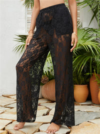 Thumbnail for Women Fashion Beach Pants Lace Crochet Mesh See-through High Waist