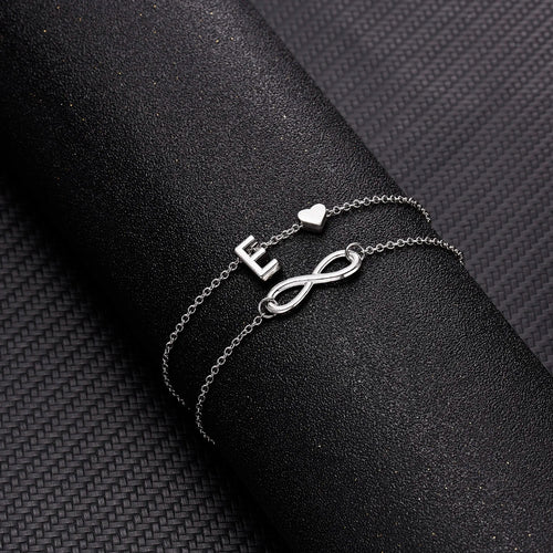 Bohemia A-Z Letter Initial Anklet For Women Silver Color Initial Heart