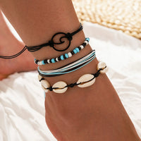 Thumbnail for Summer Beach Crushed Stone Chain Anklet Set For Women Boho Shell Charm