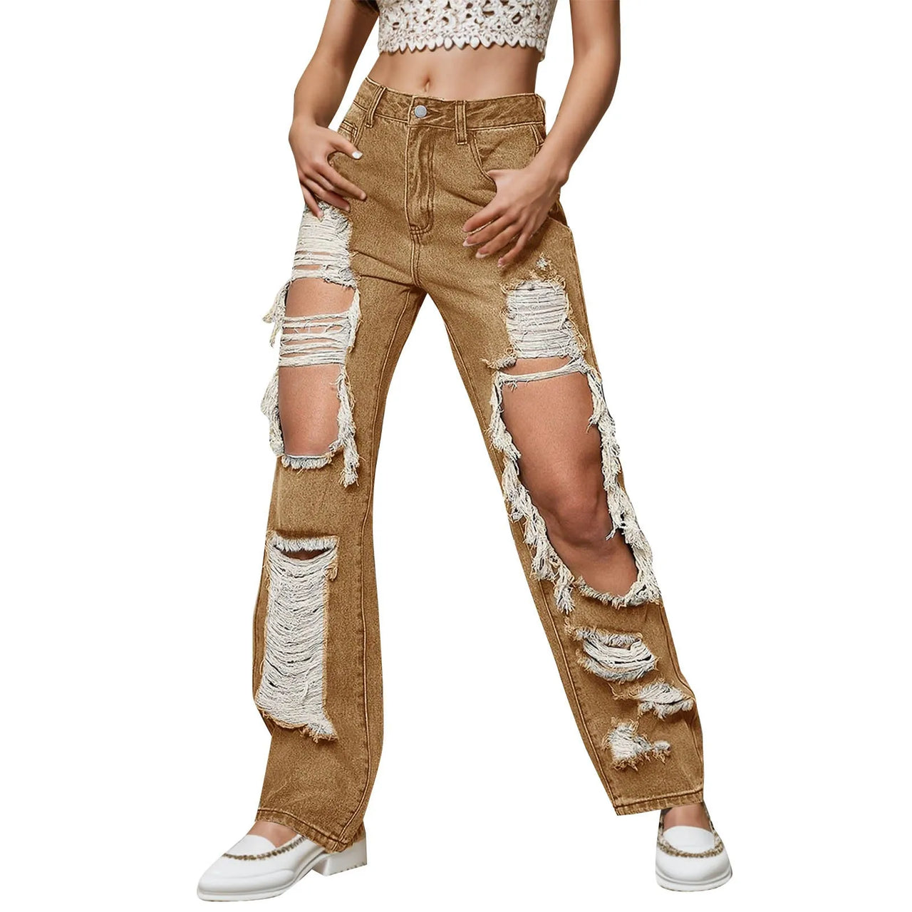 Y2K Versatile Jeans Women Distressed Ripped Hole Hip Hop Autumn