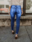 Blue Ripped Skinny Jeans, Distressed Slim Fit Slash Pockets Raw Hem