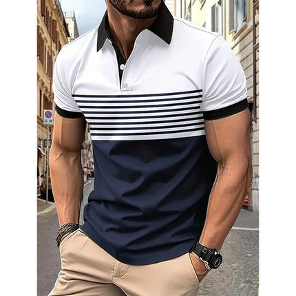 Men's fashion short-sleeved striped stamps Poloshan casual lapel POLO