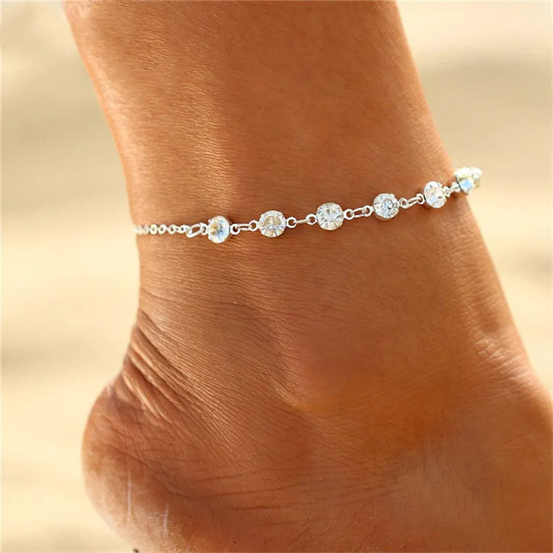 Huitan Rhinestone Chain Women's Anklets Silver Color/Gold Color Luxury