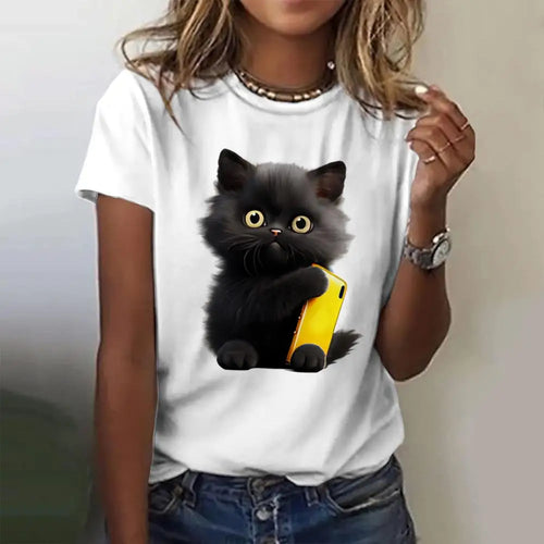 Summer Women's T Shirt Cat Print Casual Short Sleeve 3d T Shirts