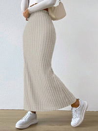 Thumbnail for Spring Autumn Casual Women High Waist Skirt Sexy Knitted Side Slit