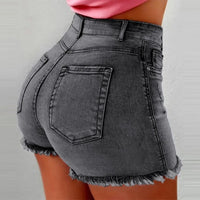 Thumbnail for Trendy Mid-Rise Women's Denim Shorts with Frayed Edges and Tassels