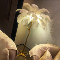 Thumbnail for Nordic Ostrich Feather Led Floor Lamp Resin Copper Living Room Home