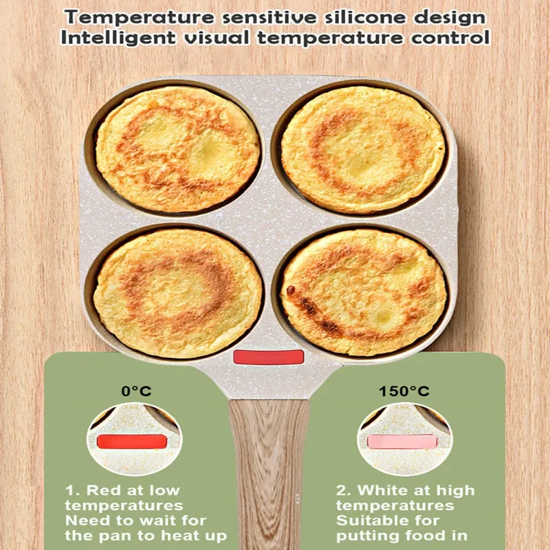 4 Hole Omelet Pan Frying Pot with Lid Thickened Steak Cooking Pan Bread