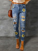 Patchwork Woman Jeans Mom Pants Blue Vintage High Waist Ripped