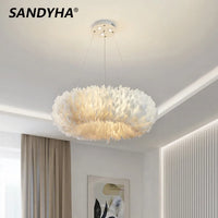 Thumbnail for SANDYHA Nordic Luxury LED Chandelier Goose Feather Pendant Light