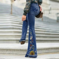 Thumbnail for Stretch Embroidered Flared Jeans Women's Casual Fashion High Waist 90s