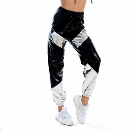 Women High Waist Metallic Shiny Jogger Streetwear Hip Hop Trousers