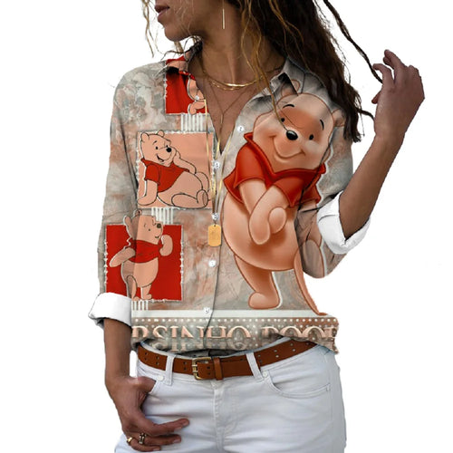 New 2024 Disney Harajuku Slim Fit 3D Print Women's Button Up Long