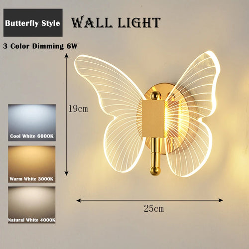 Butterfly Led Pendant Lights Nordic Hanging Lamp Indoor Lighting for Bedside Living Dining Room Kitchen Acrylic Wall Lamps