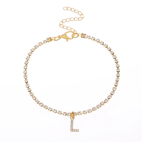 Crystal Zircon Initial Letter Ankle Bracelet Alphabet Anklets for