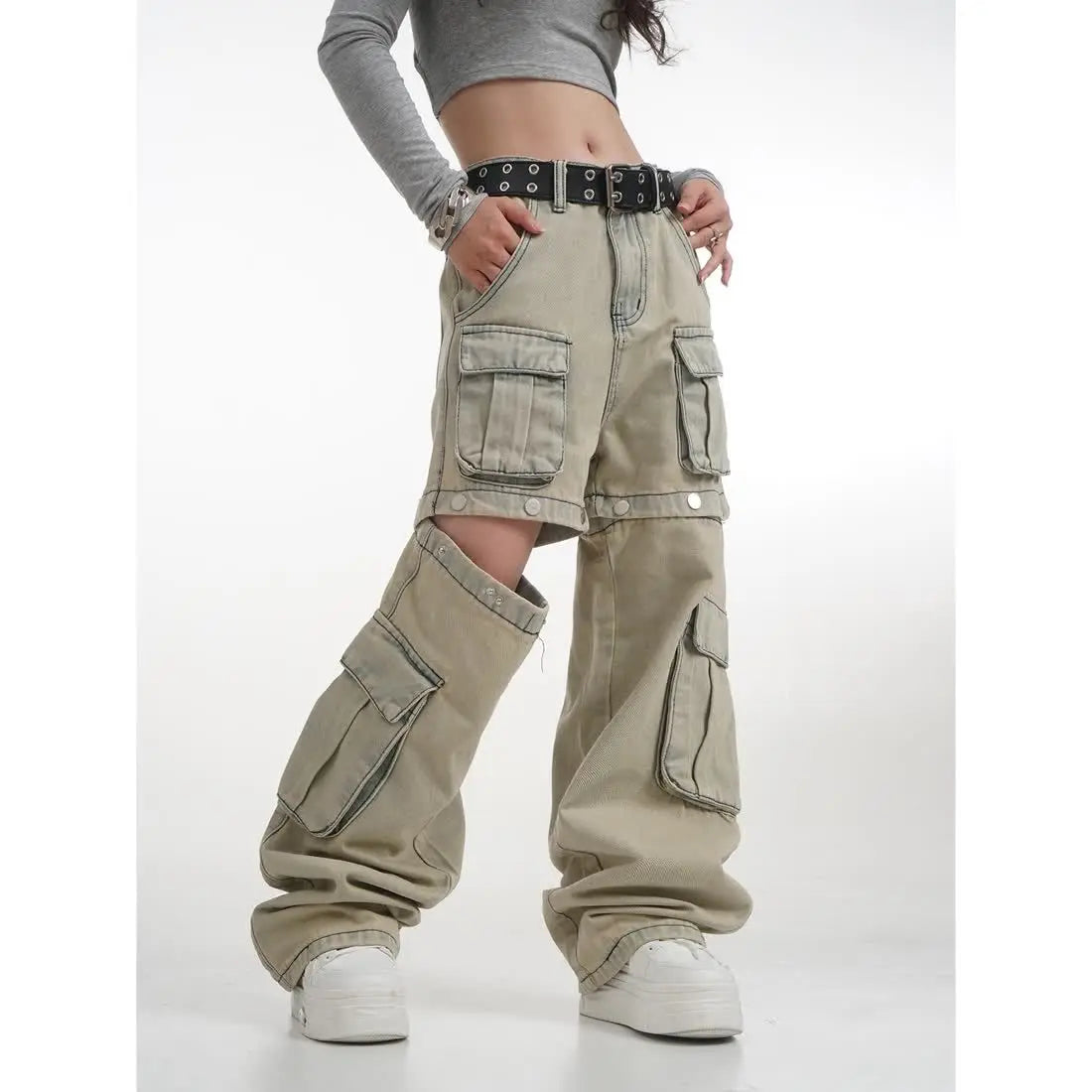 High Street Retro Casual Wide Leg Multi Pocket Loose y2k Jeans Women