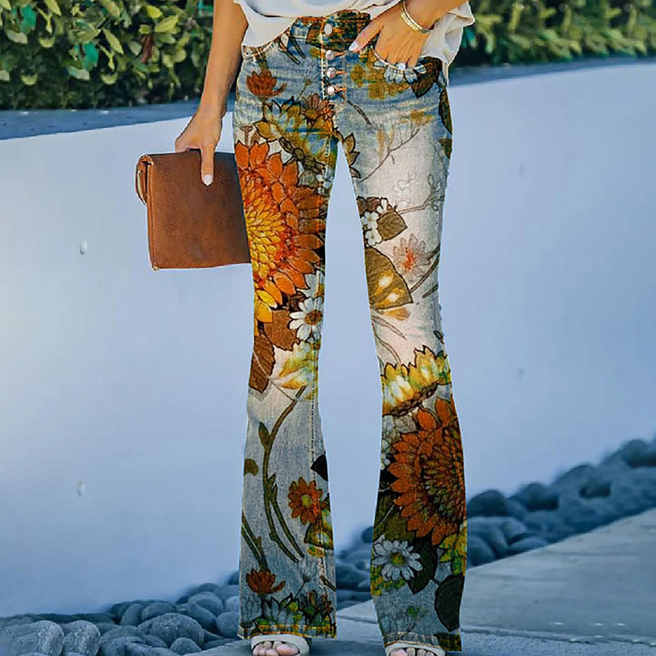 Women's Floral Printed Y2K Vintage Jeans Denim Pants Trousers