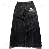 Thumbnail for 2024 High Street Embroidered New Skull Jeans Y2K Washed Gothic High