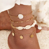 Thumbnail for Summer Beach Crushed Stone Chain Anklet Set For Women Boho Shell Charm