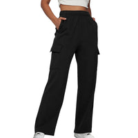 Thumbnail for Elastic Waist Cargo Sweatpants Solid Color Women Straight Leg Pants