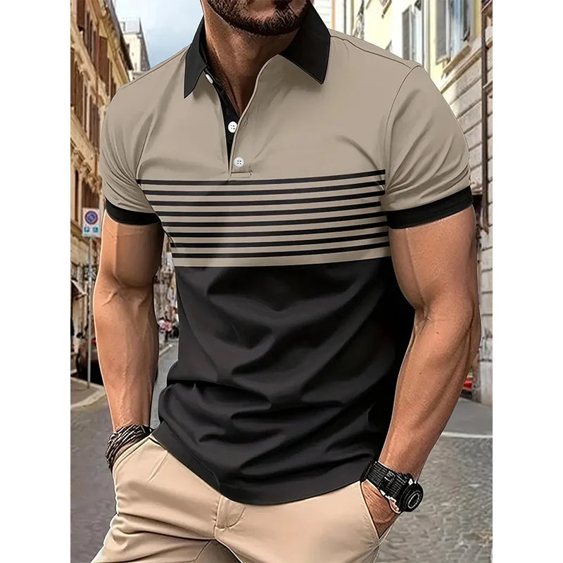 Men's fashion short-sleeved striped stamps Poloshan casual lapel POLO