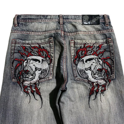Skull Embroidered Loose Fit Jeans Fashion Harajuku Trend Y2K Women