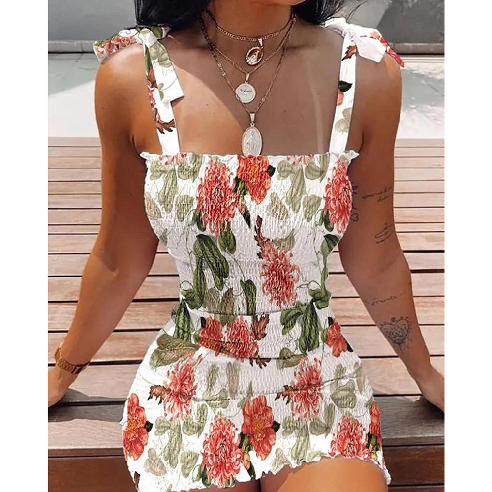 Floral Tight Camisole Dress For Women 2024 Spring Summer Beach  Female