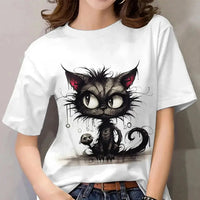 Thumbnail for Summer Women's T Shirt Cat Print Casual Short Sleeve 3d T Shirts