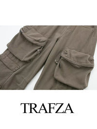 Thumbnail for TRAFZA Women Multi-Pocket Buttons Decorated Cargo Pants Woman Elegant