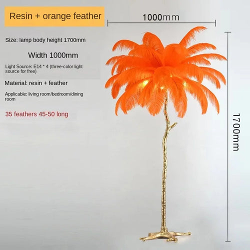 Nordic Ostrich Feather Led Floor Lamp Resin Copper Living Room Home