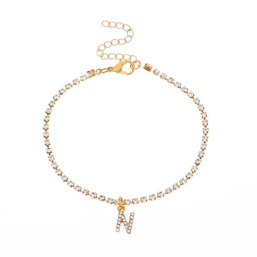 Crystal Zircon Initial Letter Ankle Bracelet Alphabet Anklets for