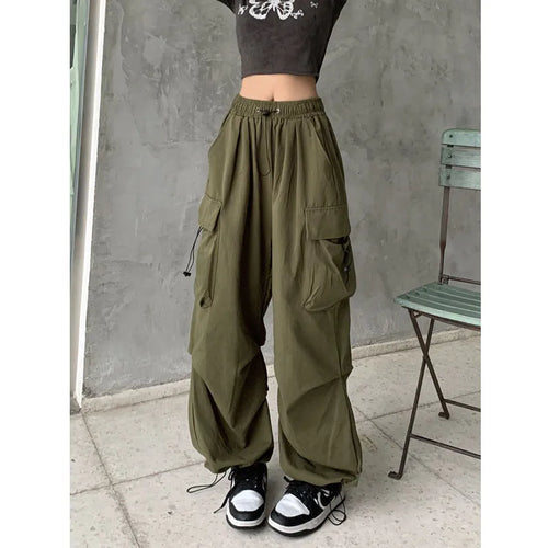 HOUZHOU Harajuku Oversized Cargo Parachute Pants Women Streetwear