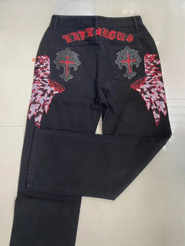 American retro jeans with embroidery decoration for men and women