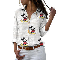 Thumbnail for New 2024 Disney Harajuku Slim Fit 3D Print Women's Button Up Long