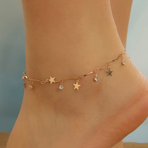 Korean Colorful Beads Chain Anklets Bracelets Women Summer Barefoot